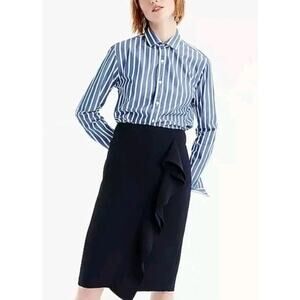 J Crew Womens size 12 Ruffle Pencil Skirt in 365 Crepe Black Lined h6113
